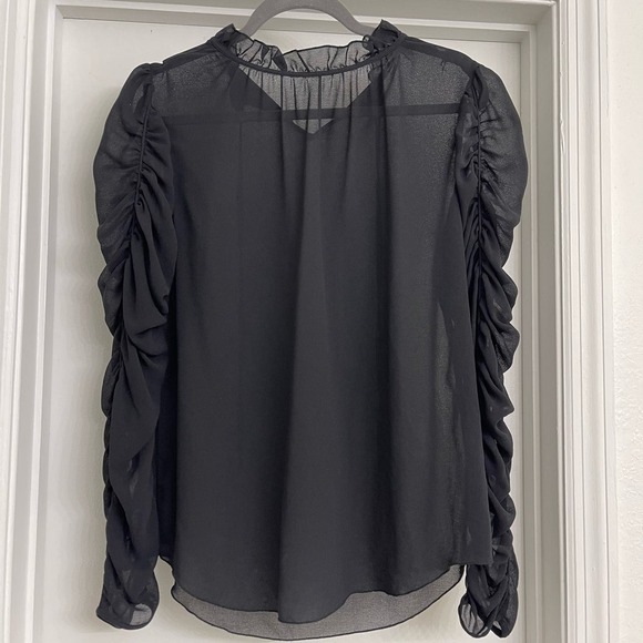 See by Chloe Long Sleeve Rutched Georgette Sheer Blouse Black Sz M/L - Picture 2 of 5